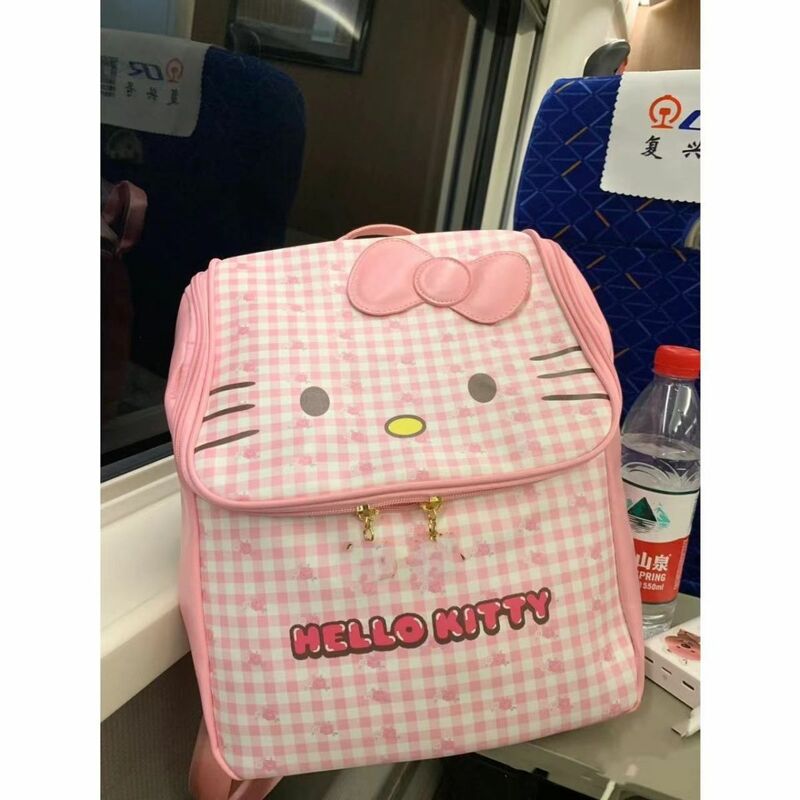 Cute Hello Kitty Backpack for Girl PU Leather School Bag New College Student Vintage Female Laptop Bag Travel Mochila Y2K