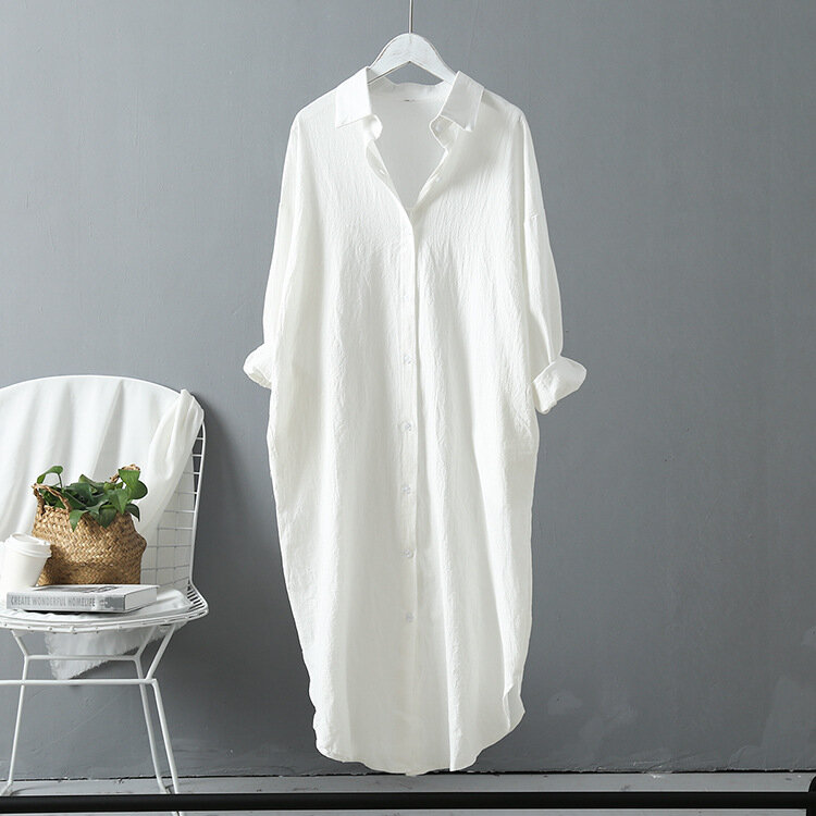 Mid Length Cotton Linen Shirt for Women, Loose Casual Top, Korean Version, Sun Proof Shirt, New Jacket