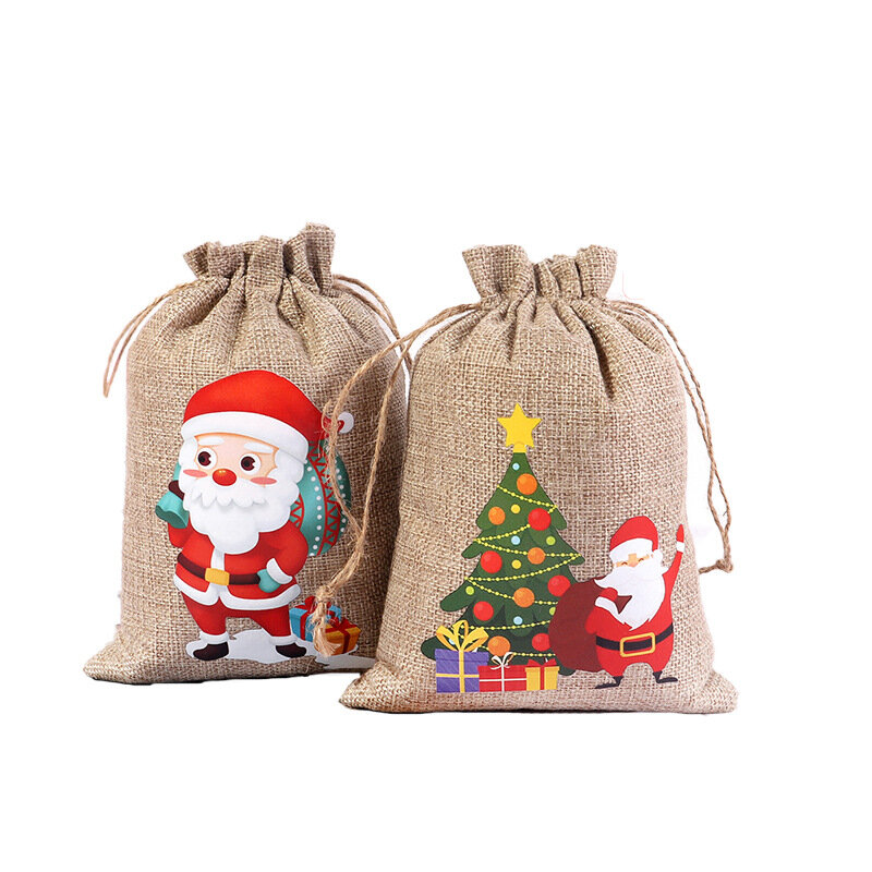 Nieuwe Kerst Trekkoord Cadeau Tas Decor Schattig Santa Claus Sneeuwvlok Elanden Katoenen Linnen Opbergzakken Nieuwjaar Feest Snoep Zakjes