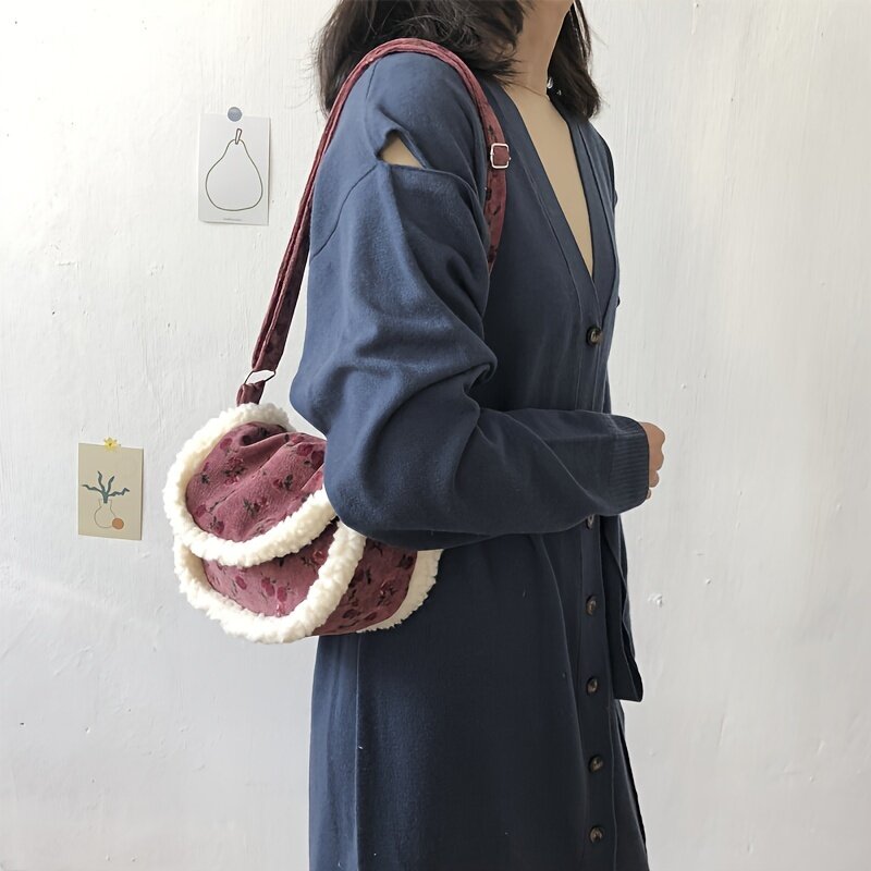 New autumn and winter corduroy lamb wool spliced ​​small cross-body bag lazy style and versatile shoulder bag