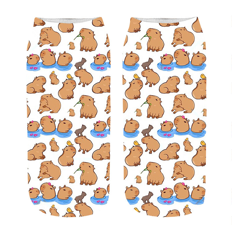 Chaussettes Kawaii drôles pour femmes, Capybara avec une feuille imprimée, Harajuku Happy Novelty, Casual Cute Girl Gift
