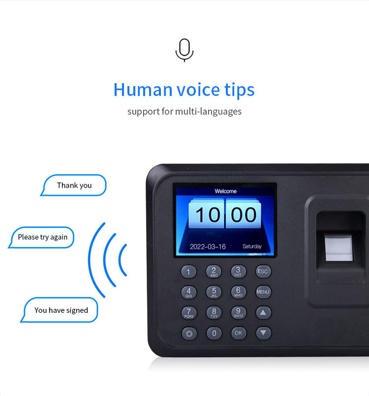 Büro Finger abdruck Anwesenheit Maschine Passwort Punch-In-Gerät Englisch Spanisch Portugiesisch Sprache elektronische Anmeldung Gerät