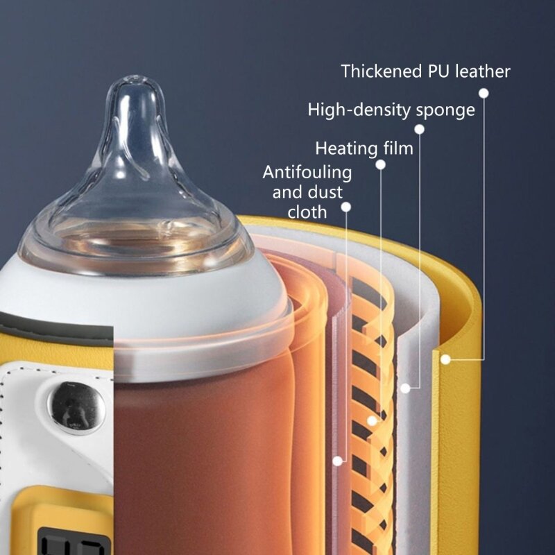 Calentador portátil de biberones para bebé, calentador de biberones para viaje en coche, USB, buen aislamiento térmico, 5 engranajes, ajustable, duradero, 38 °C-52 ℃