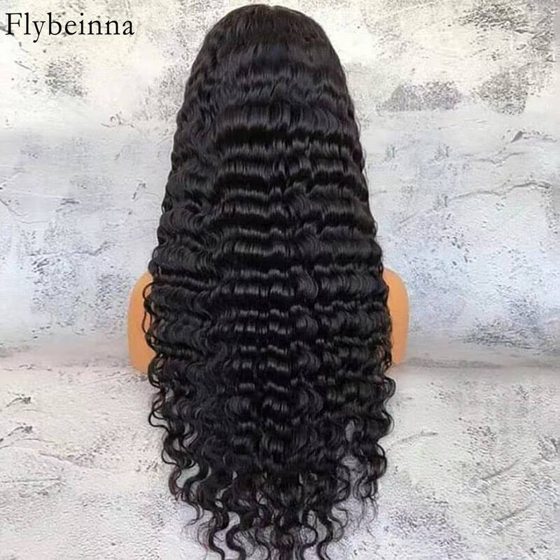 Perruque Lace Front Wig Deep Wave brésilienne naturelle, cheveux ondulés, 13x6 HD, 200% de densité, pour femmes