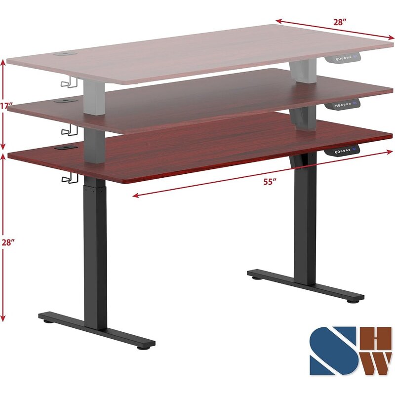 SHW meja berdiri bisa disesuaikan, tinggi listrik besar 55 inci, 55x28 inci, Cherry