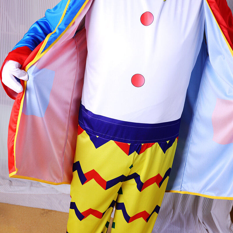 Halloween dewasa Lucu sirkus Jumpsuit badut pesta karnaval Cosplay kostum pria Berdandan tanpa Wig