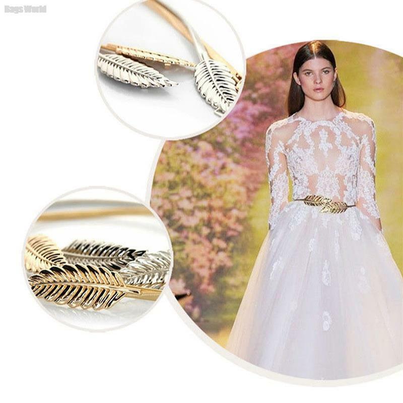 Ремень женский в форме листа, стрейчевый из металла, с высокой талией, с золотистыми/серебристыми листьями, для свадьбы