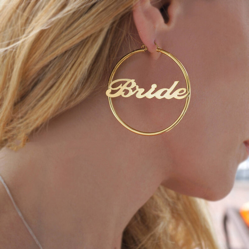 50MM spersonalizowane matowe znana marka Hoop kolczyki dla kobiet dziewczyna ucha biżuteria koło ze stali nierdzewnej szczotkowane kolczyki tabliczka znamionowa