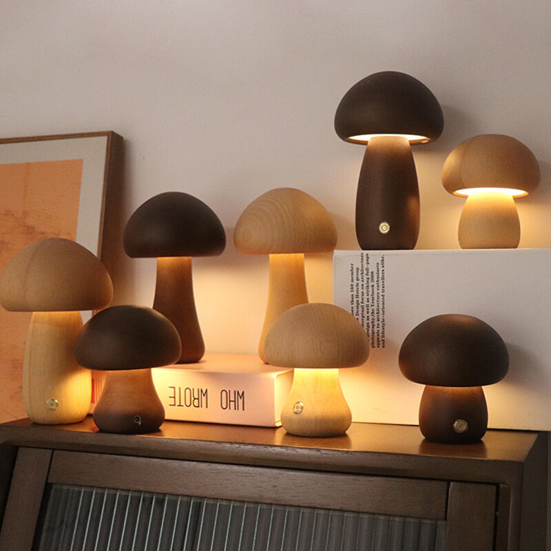 Lampu malam jamur lucu LED, lampu samping tempat tidur portabel dapat diredupkan dengan pengisian USB lampu meja jamur untuk dekorasi rumah
