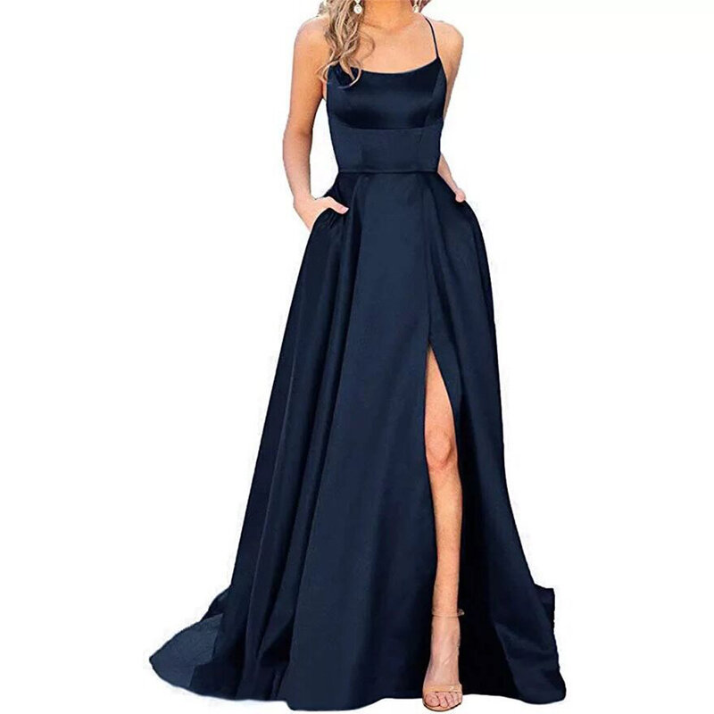 Evening Dress Elegant Satin Party Dress for Women Strapless Backless Prom Gown with Side Slit and Floor Length
