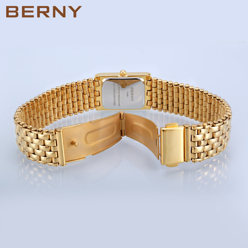 BERNY – montre à Quartz pour femmes, montre-bracelet de luxe, étanche, en acier inoxydable, doré, à la mode