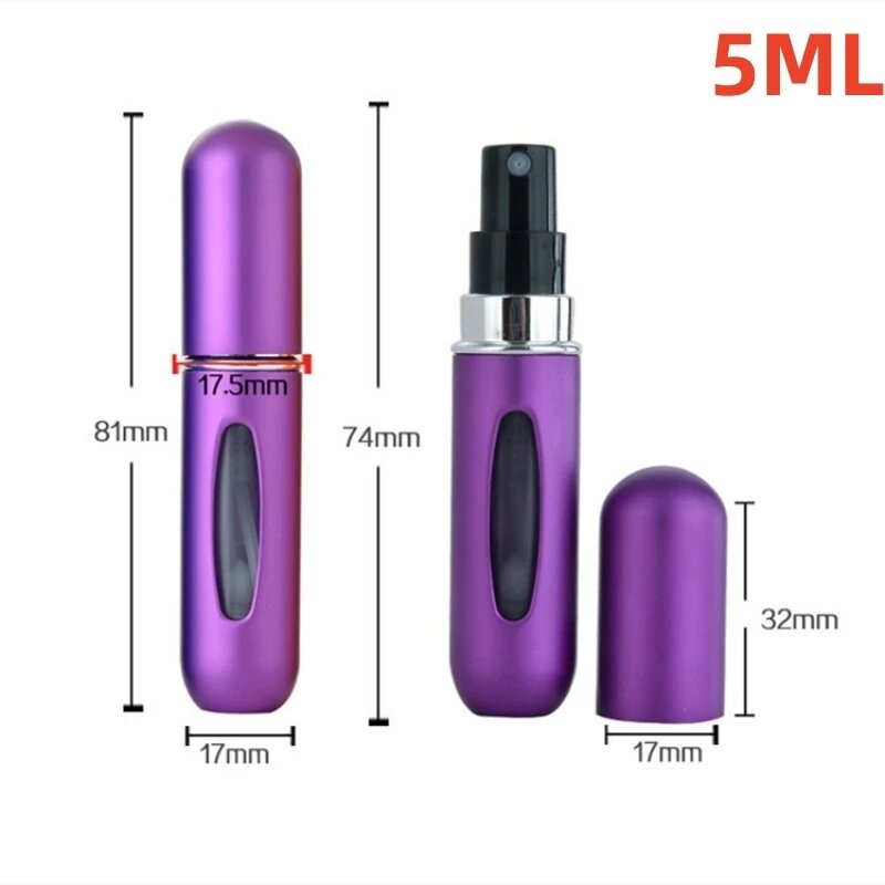 Atomizador de Perfume portátil, contenedor de líquido para cosméticos, Mini pulverizador de aluminio, botella rellenable vacía, 8/5ml