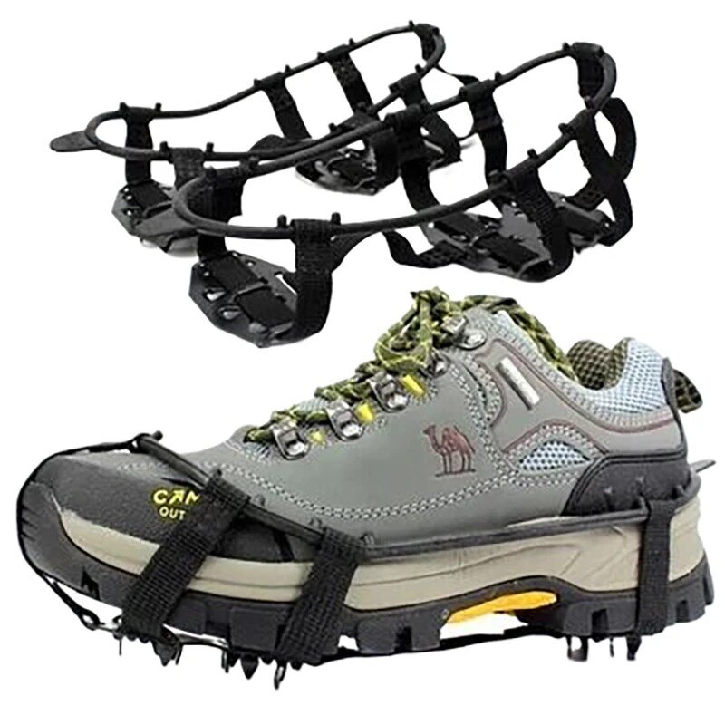 1Pair Chain Crampons Non-slip Shoe Covers Outdoor 24Teeth Manganese Steel Ice Claws Hiking Fishing Spikes Snow Mud Ice Grip Boot