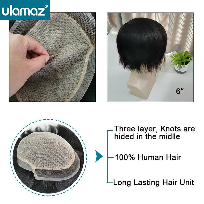 Wig pria simpul ganda rambut palsu dasar sutra Sistem rambut palsu pria renda depan Wig untuk pria 100% Wig alami rambut manusia