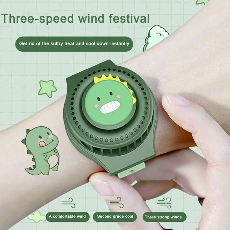 Simpatico cartone animato Mini Fan Watch Design indossabile senza lama ventilatore di raffreddamento ad aria ventilatore ricaricabile 3 ingranaggi regali regolabili per bambini