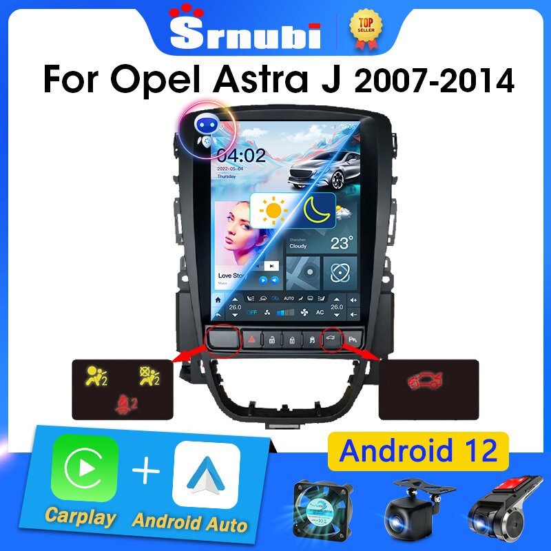 Srnubi-Leitor multimídia de carro, Carplay, Rádio, GPS, Auto estéreo, DVD, 2 DIN, 9.7 ", Android 12, Opel Astra J Verano 2007-2014
