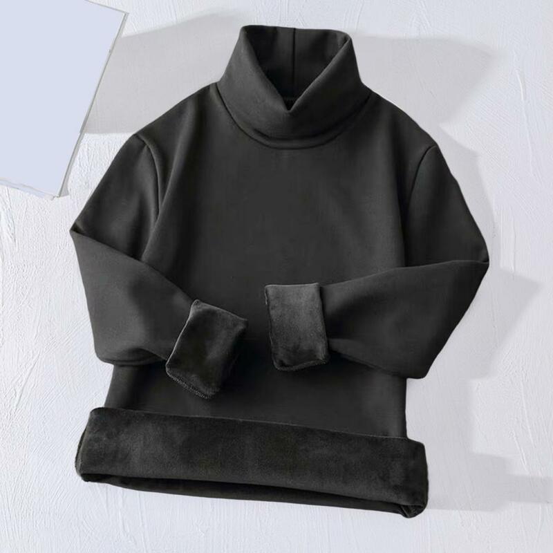 Hot！Men Bottoming Thermal Shirt Solid Color Turtleneck Pullover Autumn Winter Loose Fleece Lined Base T-shirt Top for Outdoor