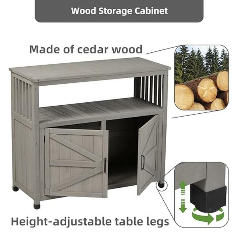 Outdoor madeira Pátio Bar Mesa Set com armazenamento Buffet Aparador, Cedar madeira espaçoso armário, Multi-funcional, de alta qualidade