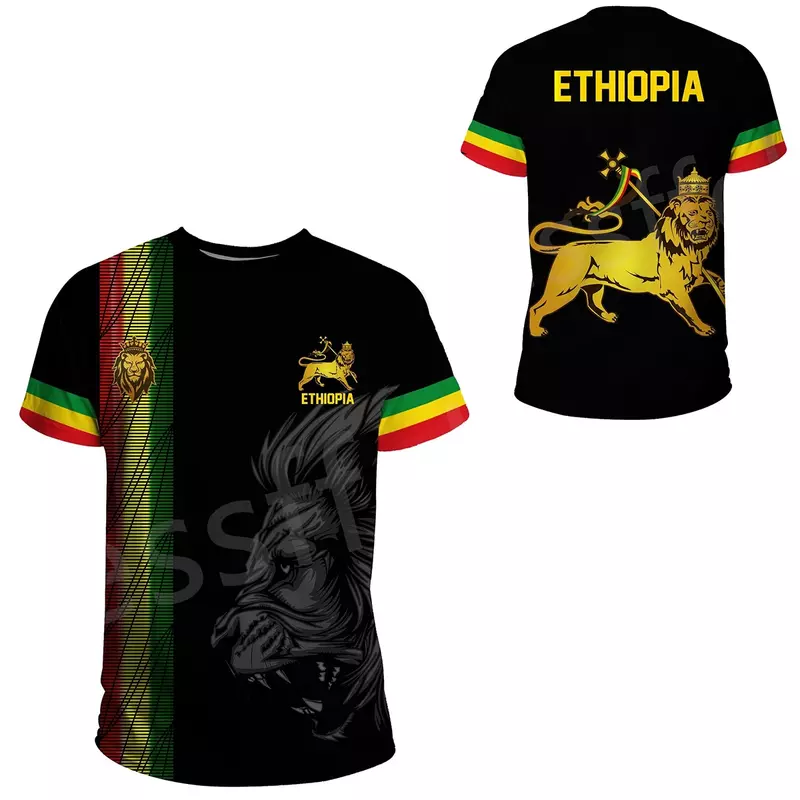 Tessaline Ethiopia Bendera Wilayah Afrika Reggae Suku Retro Singa 3DPrint Pria/Wanita Musim Panas Lucu Lengan Pendek T-shirt Streetwear B1