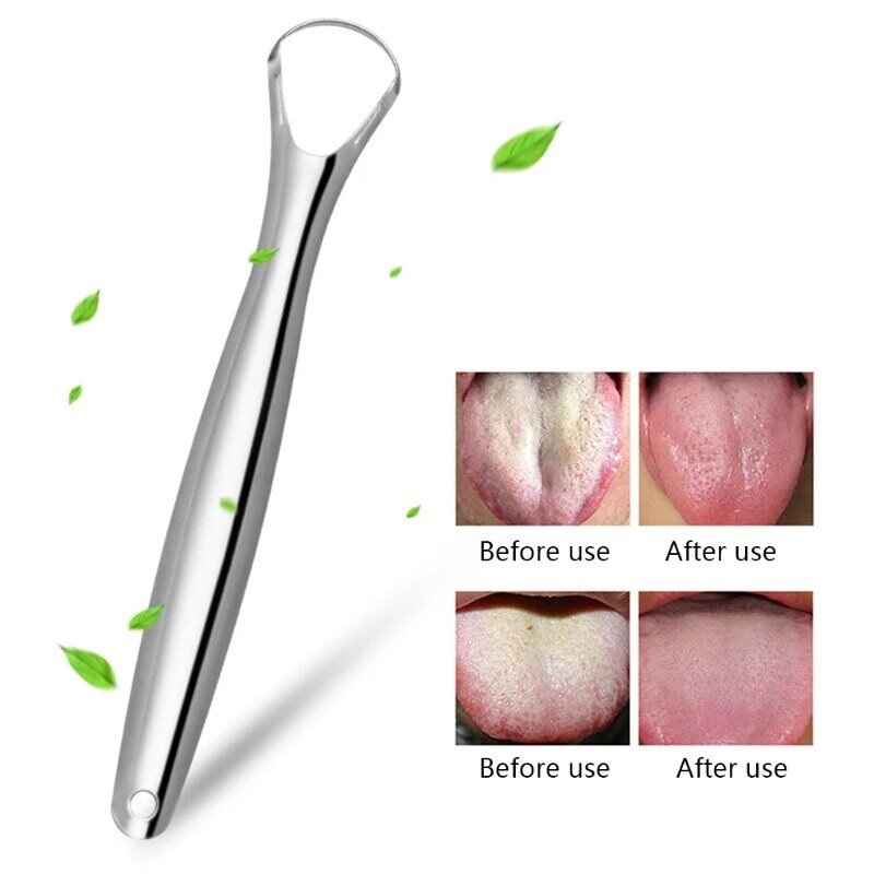 Stainless Steel Tongue Scraper Metal Oral Hygiene Fresh Breath Cleaner Brush