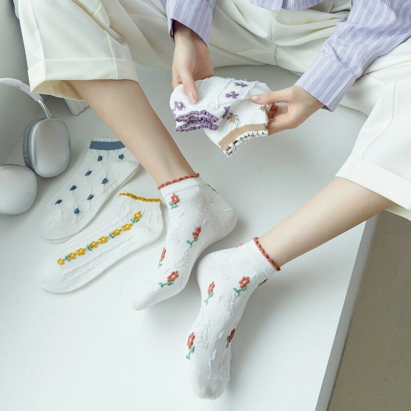 Женские носки, винтажные милые хлопковые носки с цветами, модные Универсальные женские колледжа, I130