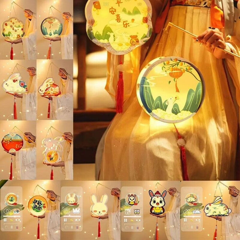 Подвесной светящийся Китайский кролик, светящийся Фонарь ручной работы, трехмерный праздник средней осени