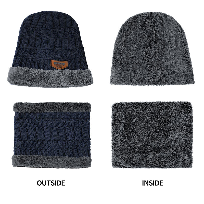 Topi wol rajut tebal untuk pria wanita, topi syal leher wol tebal tebal musim dingin 2023