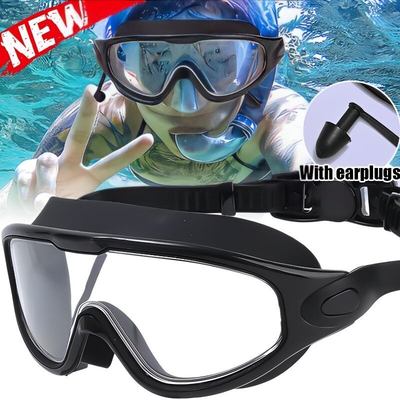 Gafas de natación de silicona para hombres y mujeres, montura grande con tapones para los oídos, gafas profesionales HD antivaho, accesorios de natación