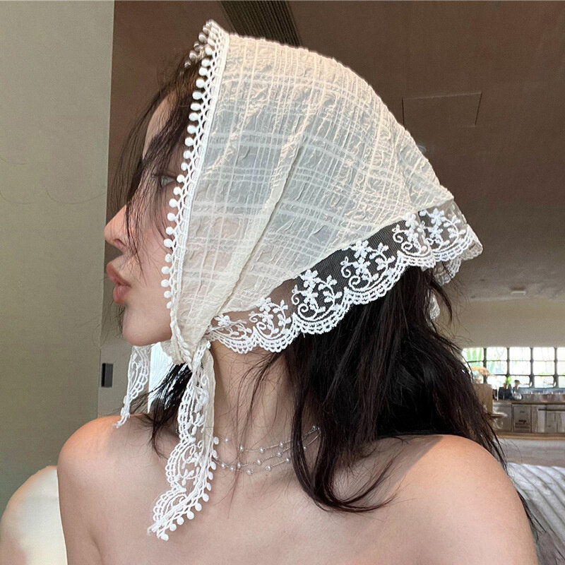 French Lace Triangle Scarf Female Summer Sweet Cute Headband Hairband Mori System