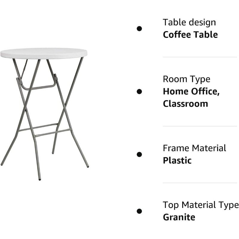 Mesa plegable redonda de 2,6 pulgadas para fiestas y eventos comerciales, mesa plegable de plástico para interiores y exteriores, color blanco