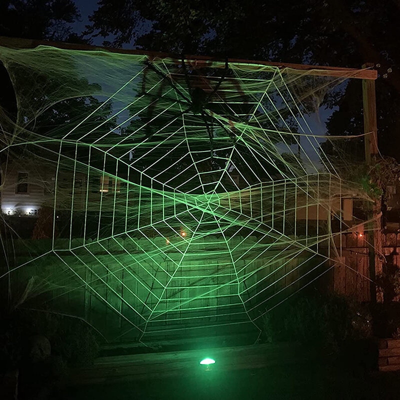 Halloween Spider Web Giant Spider Web ตกแต่งสีดำสีขาว Giant ยืด Cobweb Party Bar Haunted House บ้านตกแต่ง