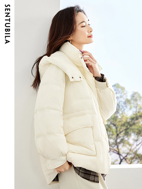 Sentubila piumino invernale con cappuccio da donna 2023 piumino allentato alla moda piumino d'anatra classico giacca calda antivento spessa W34Y50683