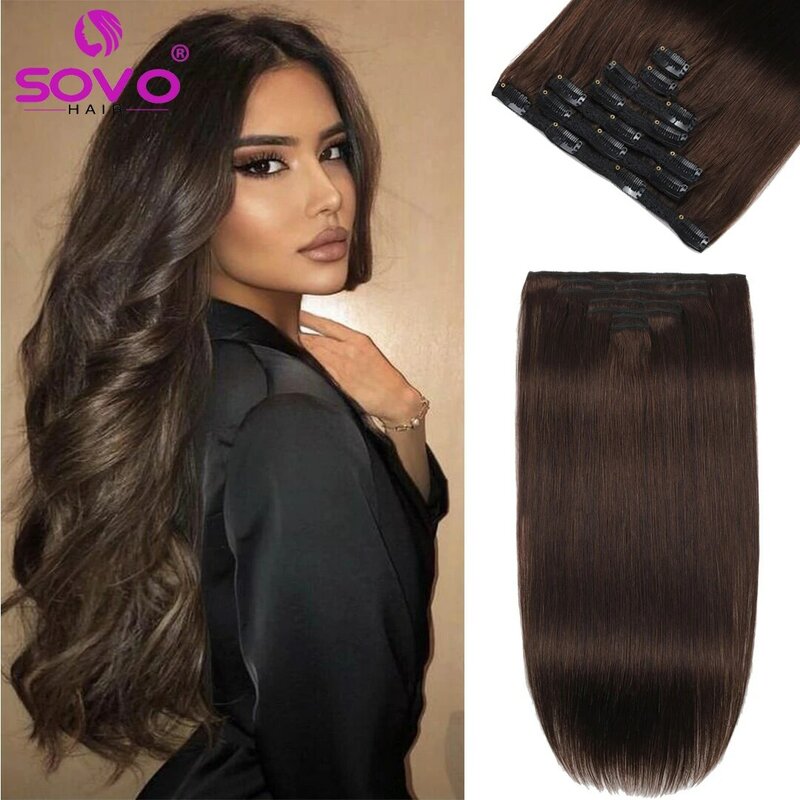 100Grams Clip In Hair Extension 100% Remy Human Hair Dark Brown Clip-On HairPiece Full Head 14-28 Inch For Salon Supply