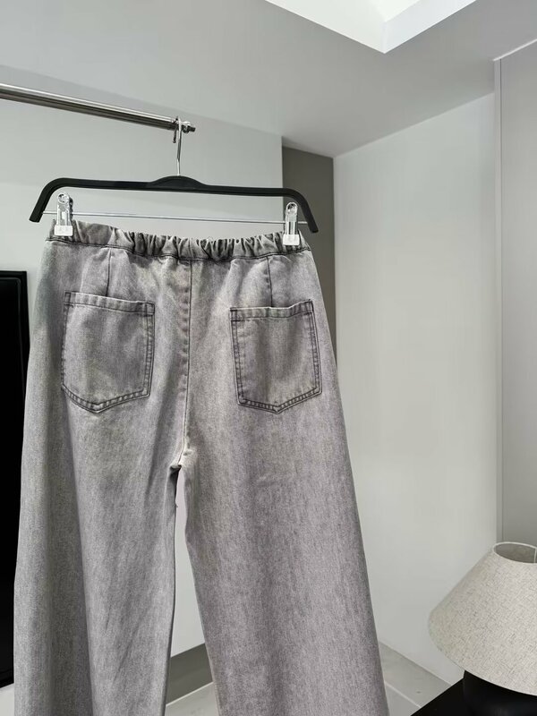 Jeans de jogging solto de cintura alta feminina, cintura elástica retrô, calça jeans feminina, moda chique, casual, novo, 2022