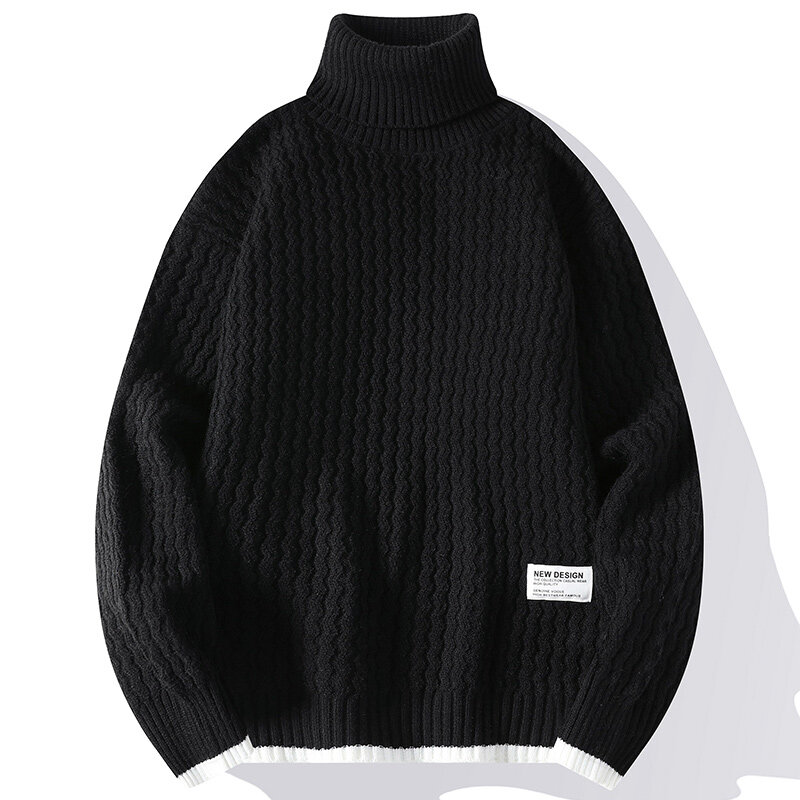 Suéteres de punto de manga larga para hombre, jersey de cuello alto, sólido, cálido, informal, tendencia de invierno, A306