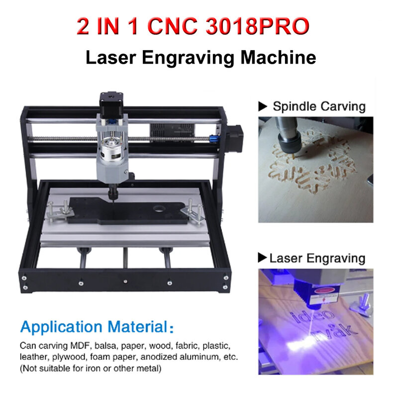 Machine de gravure laser CNC 3018Pro 7W-20W, avec contrôleur GRBL 3 axes, pour films en plastique et bois