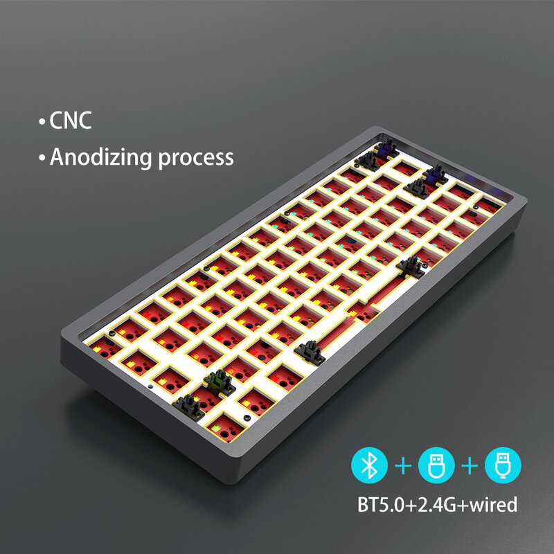 DIY alumínio liga CNC processo teclado mecânico, BT 2.4G Wired RGB Backlight