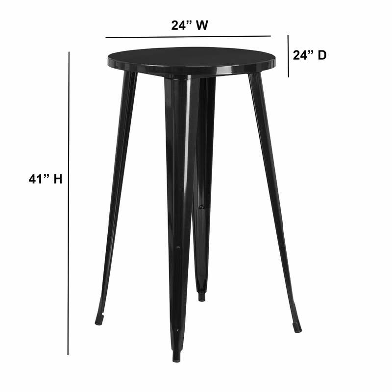 24" Round Black Metal Indoor-Outdoor Bar Height Table or Bistro Pub Kitchen Tall Dining Cocktail Table