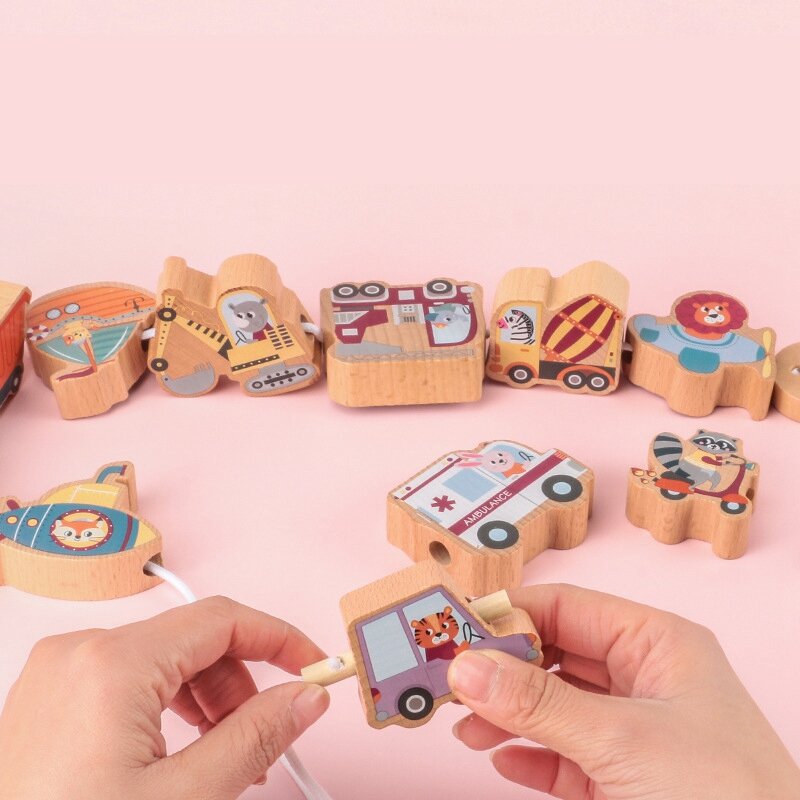 Kinderen Houten Educatief Speelgoed Vorm Kleur Sorteren Stapelblokken Puzzels Verkeer Slijtage Touw Speelgoed Voor Fijne Motoriek