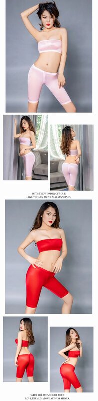 Sex of Pants Temptation High Elastic Perspective Tube Top Tight Zipper Open Crotch Pants Pajamas Two-piece Sexy Lingerie