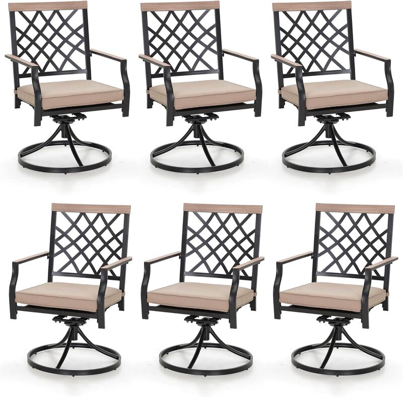 Outdoor metal cadeiras giratórias com almofada, pátio cadeira de jantar, mobiliário conjunto para jardim, quintal bistro, pequena grade, preto