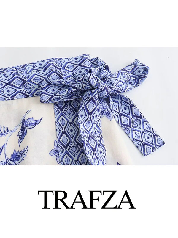 TRAFZA-تنورة صغيرة مطبوعة مزينة بأربطة أنيقة للنساء ، تصميم شاطئ صيفي كلاسيكي ، خصر مرتفع ، تنورة شارع ضيقة ، Y2K