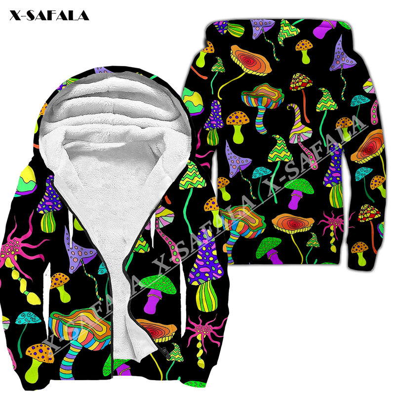 Trippy Psychedelic Mushroom Fungus 3D Print Men Warm Thick Fleece Zipper Hoodie Jacket Windproof Pullover Coat Hooded Outwear 7