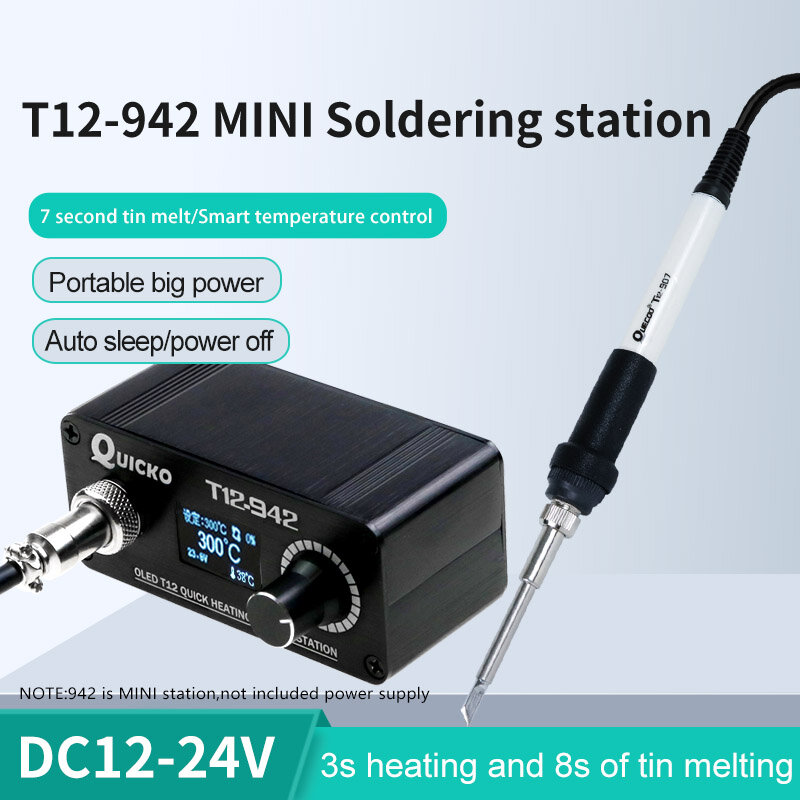 T12-942 OLED MINI Soldering Station ดิจิตอลอิเล็กทรอนิกส์เชื่อมเหล็ก DC รุ่นแบบพกพาไม่มีแหล่งจ่ายไฟ QUICKO