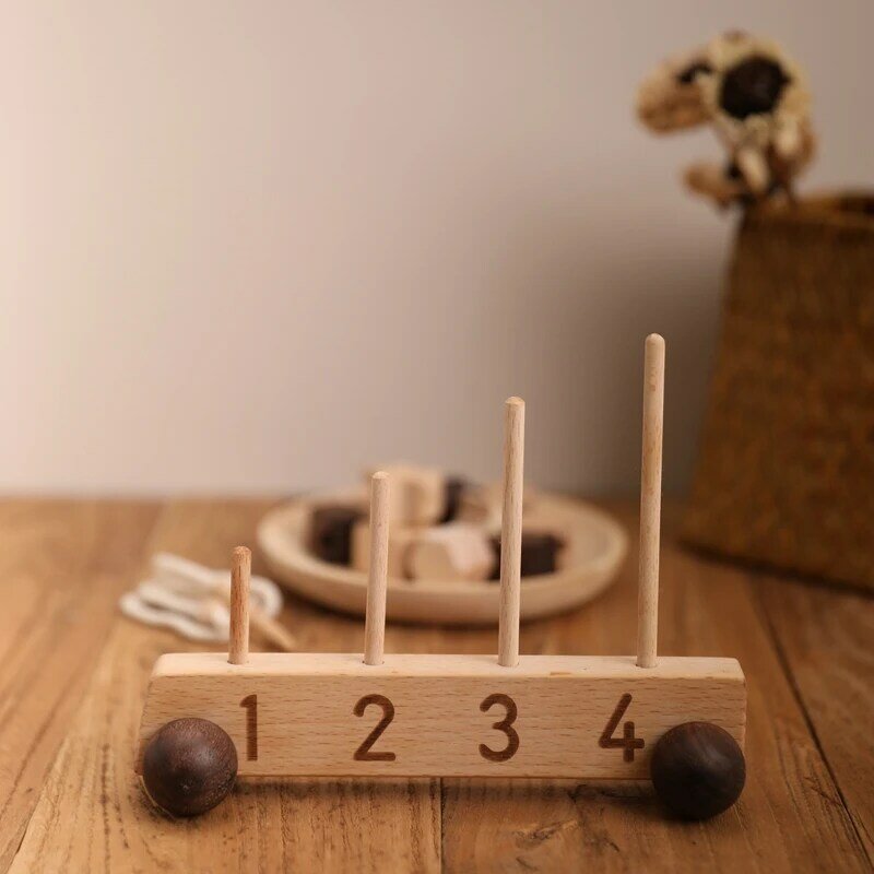 Wooden Building Blocks Interactive Toy Car for Kids Threading Montessori Toys for Children Number Match Puzzle Educational Game