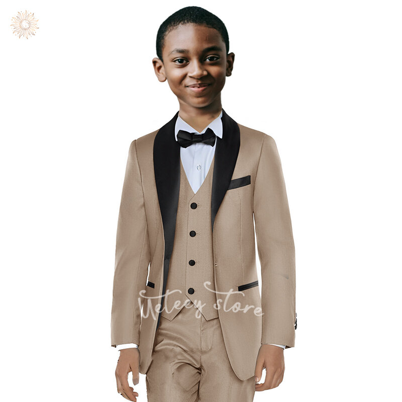 Ueteey Jungen Anzüge solide Slim Fit Smoking 3-teiliges Set mit Blazer Jacke Dressing Hosen Weste für Kinder Hochzeit Abschluss ball Ring Träger aus