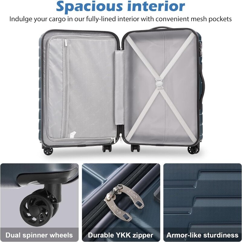 Set koper bagasi dapat diperbesar, 3 buah set koper berkunci TSA ABS PC