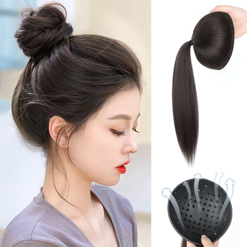 Synthetic ponytail high cranial top Hair Bun Extensions Bald Head Wig Increase Hair Volume Fluffy Hair Tie cover partial wig