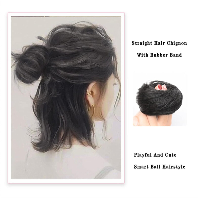 Wig serat sintetis Chignon Cheveux untuk wanita, Wig palsu serat sintetik, Wig karet simulasi alami elastis, untuk wanita