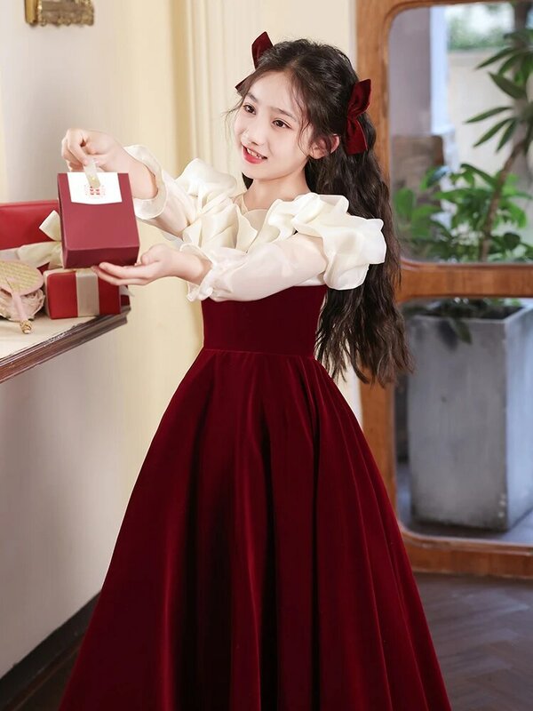 Yzy手動-ベルベットの花嫁介添人ドレス,10歳の女の子のためのハイエンドのドレス,エレガント,聖体拝領,パーティー,コンサート,結婚披露宴